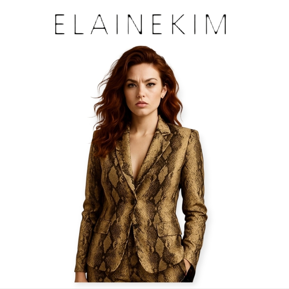 Elaine Kim Silk Snakeskin Blazer Tan Black Small EUC Power Boss Lightweight